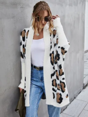 Angel Wings Leopard Pattern Fuzzy Cardigan - Cozy Stylish