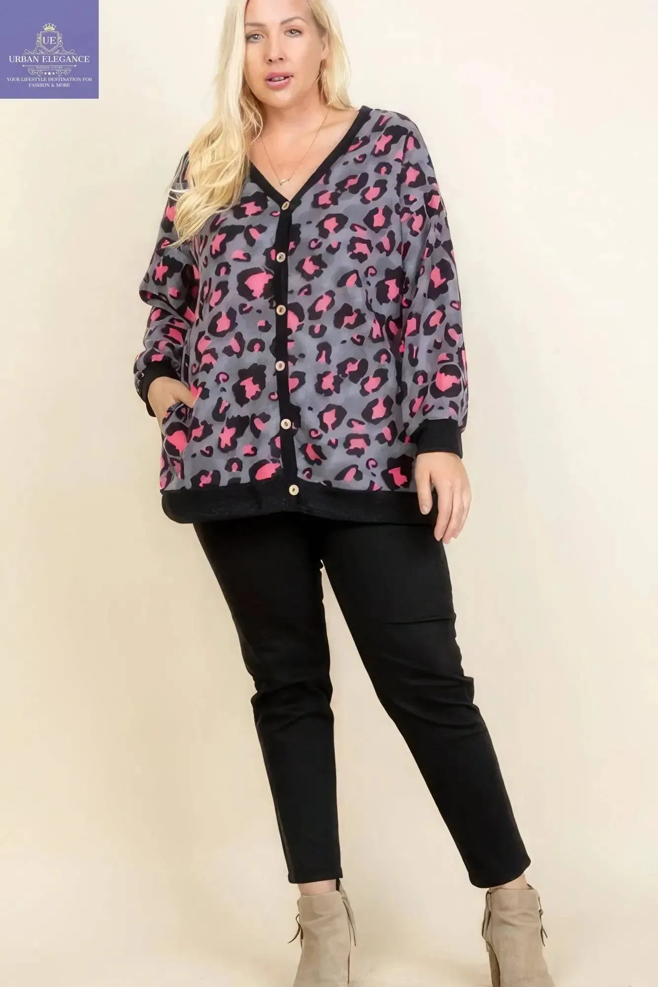 Animal Print Cozy Cardigan for Plus Size