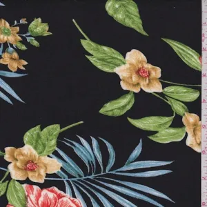 Black Multi Tropical Floral Double Brushed Jersey Knit Fabric