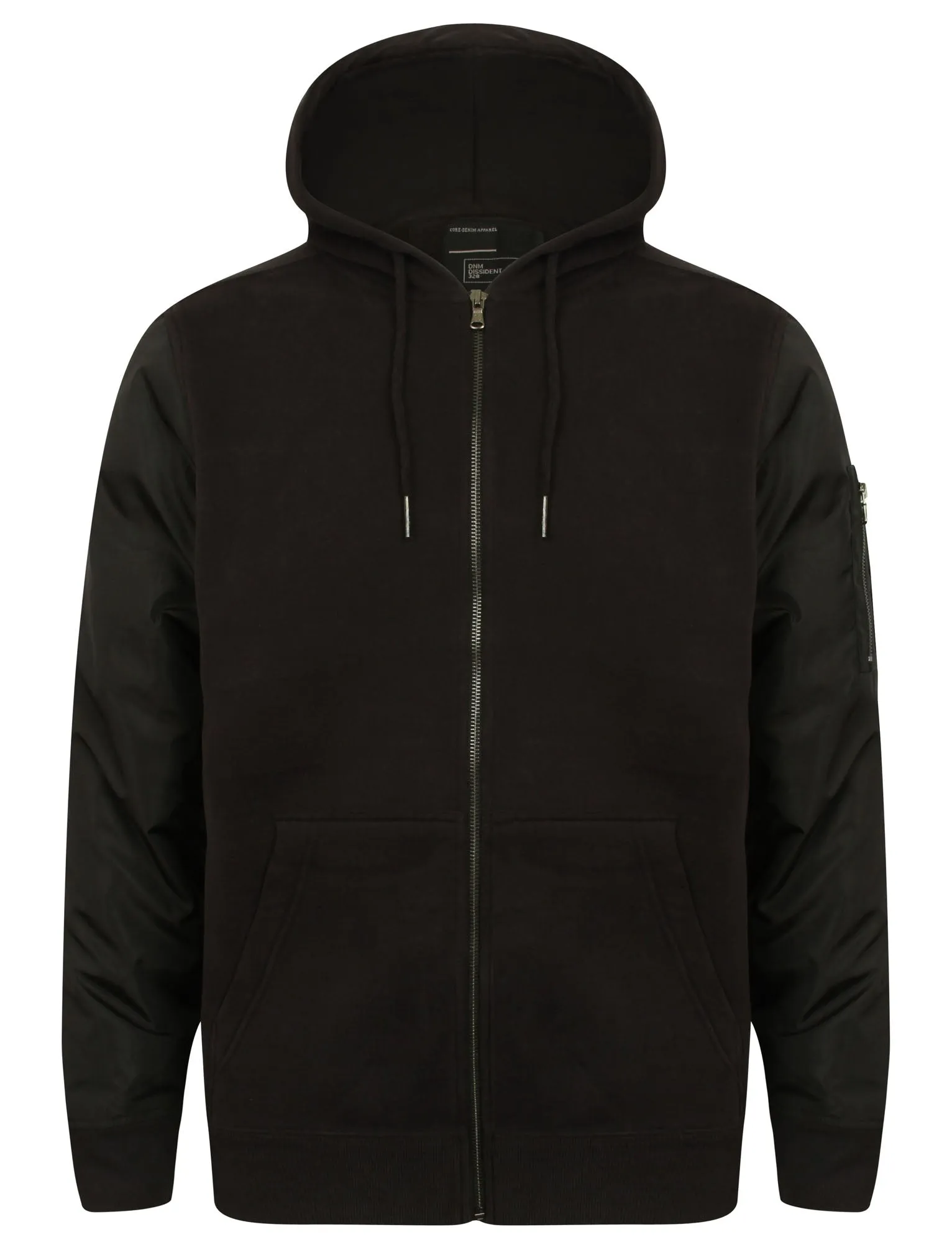 Devo Zip Through Hoodie with Contrast Sleeves in Jet Black - Dissident