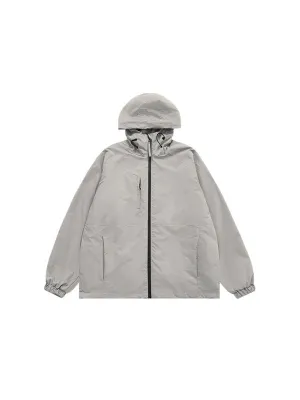 High Collared Wind and Waterproof Hooded Jacket in Grey Color