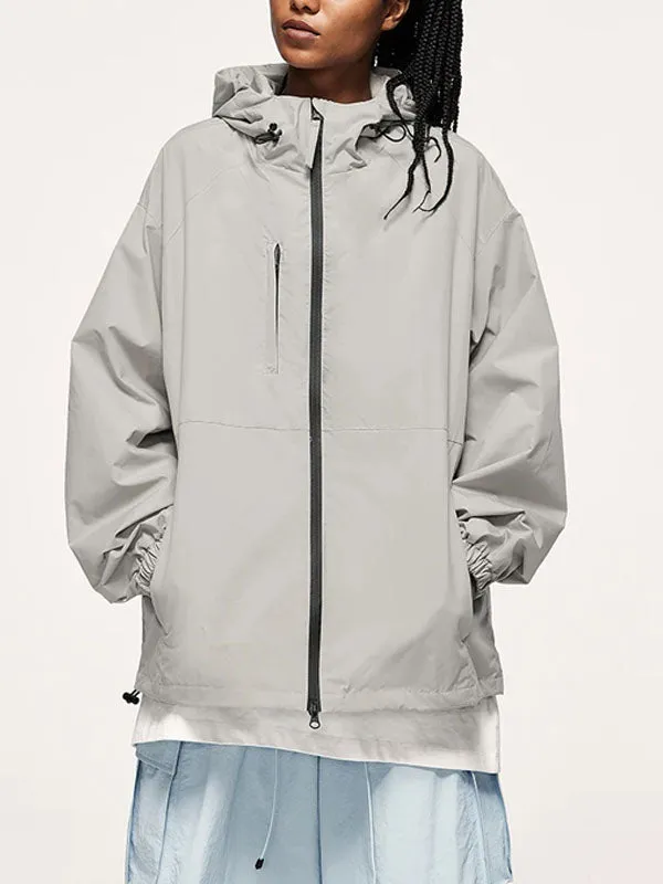 High Collared Wind and Waterproof Hooded Jacket in Grey Color