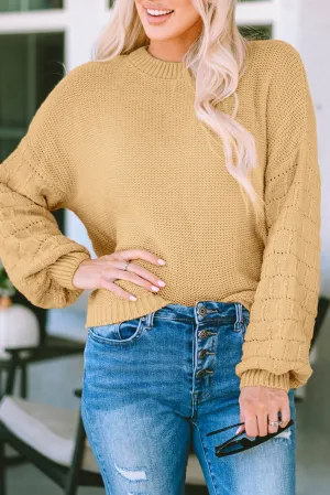 Jayla Hollowed Bubble Sleeve Knit Sweater