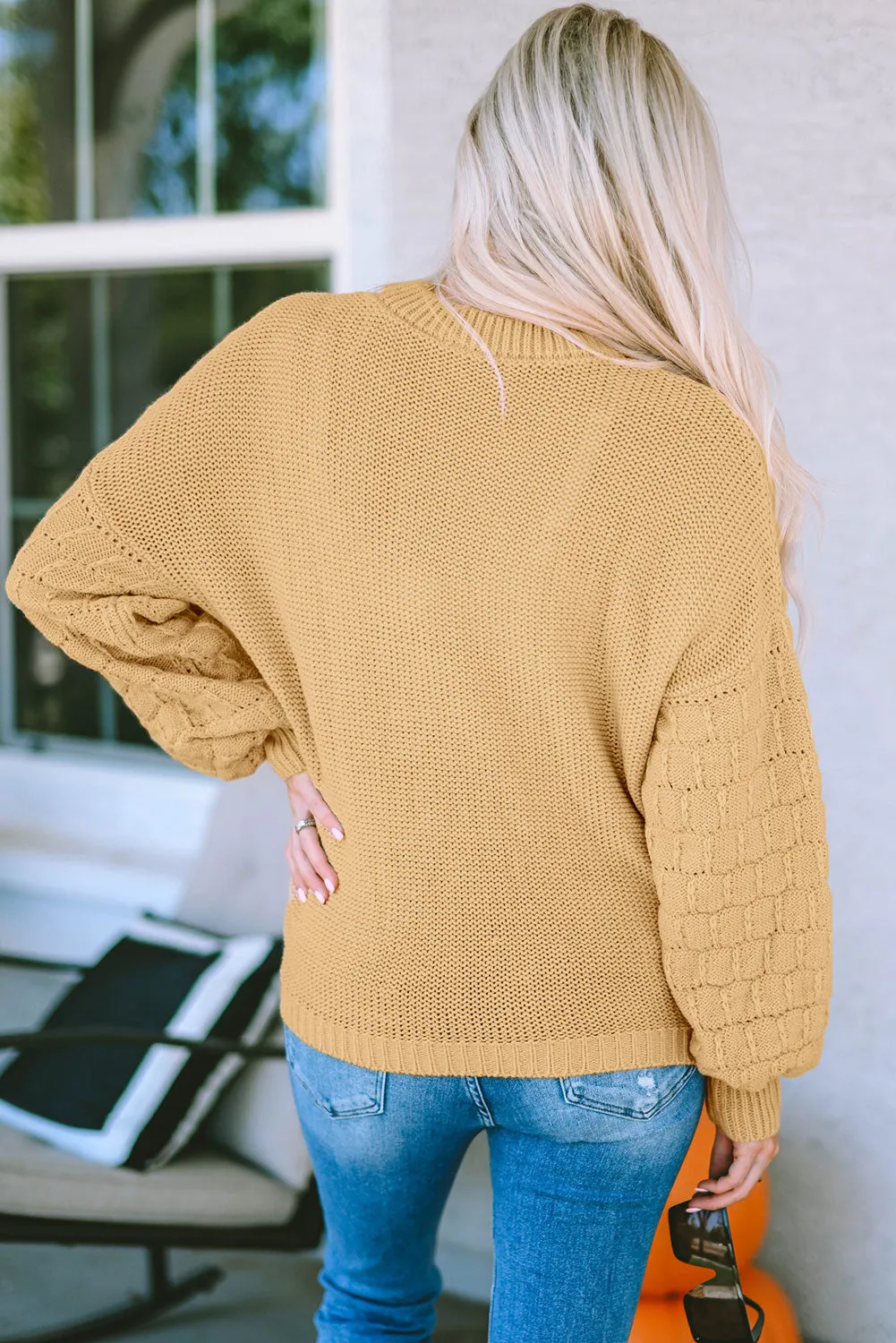 Jayla Hollowed Bubble Sleeve Knit Sweater