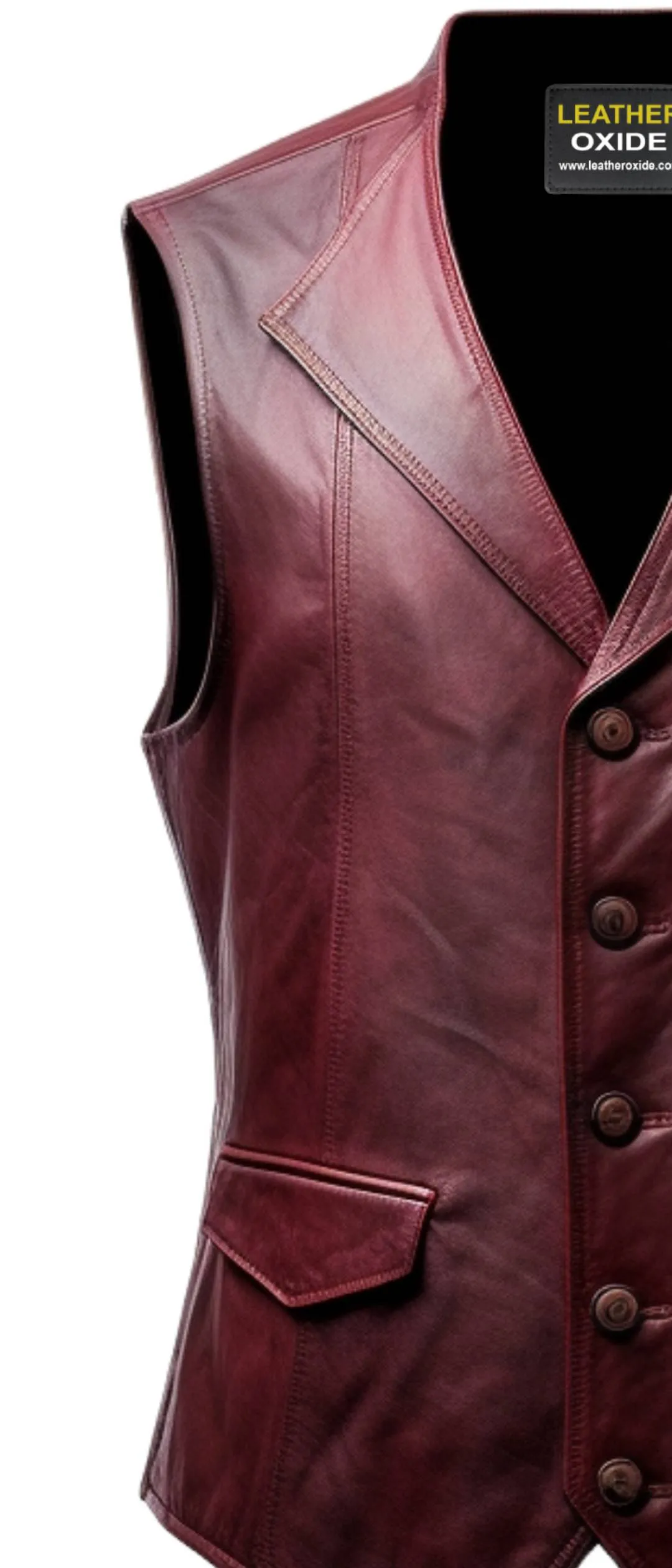 Men Burgundy Distressed Leather Vest