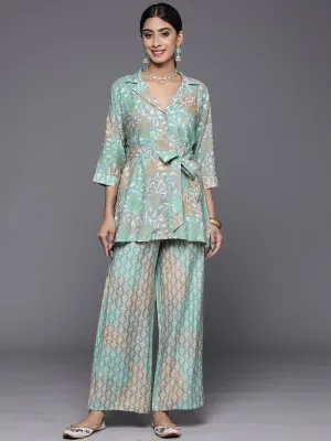 Multicoloured Printed Silk Blend Shirt With Palazzos