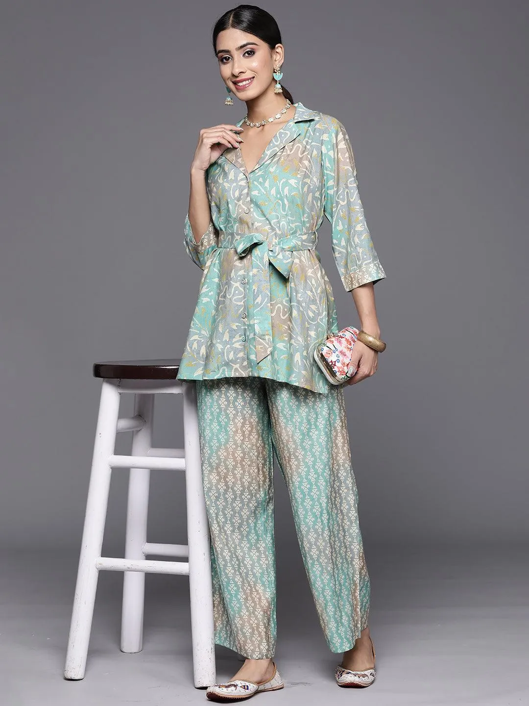 Multicoloured Printed Silk Blend Shirt With Palazzos