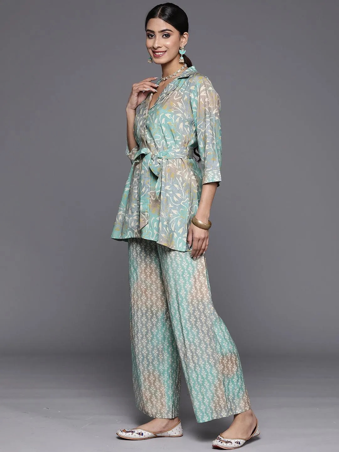 Multicoloured Printed Silk Blend Shirt With Palazzos