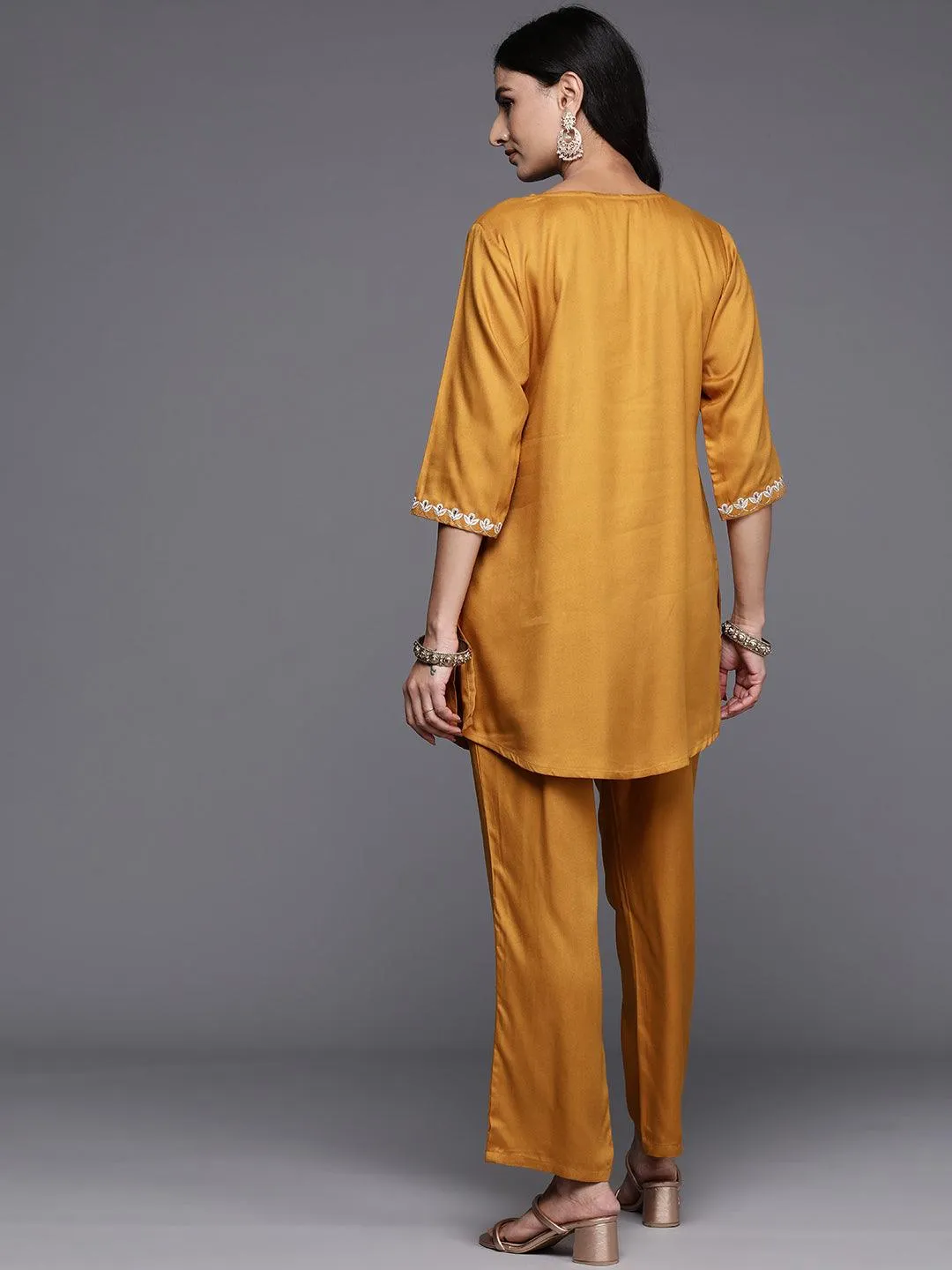 Mustard Embroidered Wool Blend Co-Ords