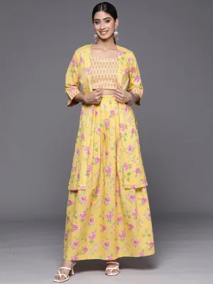 Mustard Printed Cotton 3 Piece Co-Ords