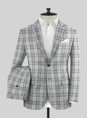 Noble Gray Check Wool Silk Linen Suit