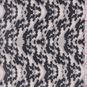 Pale Grey/Black Pixel Wave Techno Crepe Knit Fabric