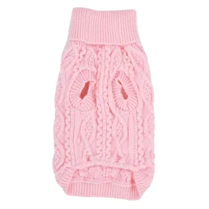 Pink Cable Knit Dog Sweater