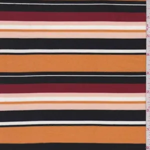 Pumpkin/Black/Burgundy Stripe Double Brushed Jersey Knit Fabric