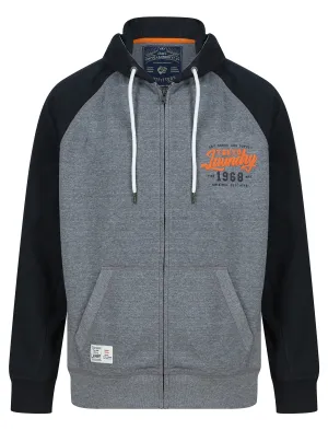 Raggo Zip Through Raglan Sleeve Hoodie in Mid Grey Marl / Black - Tokyo Laundry