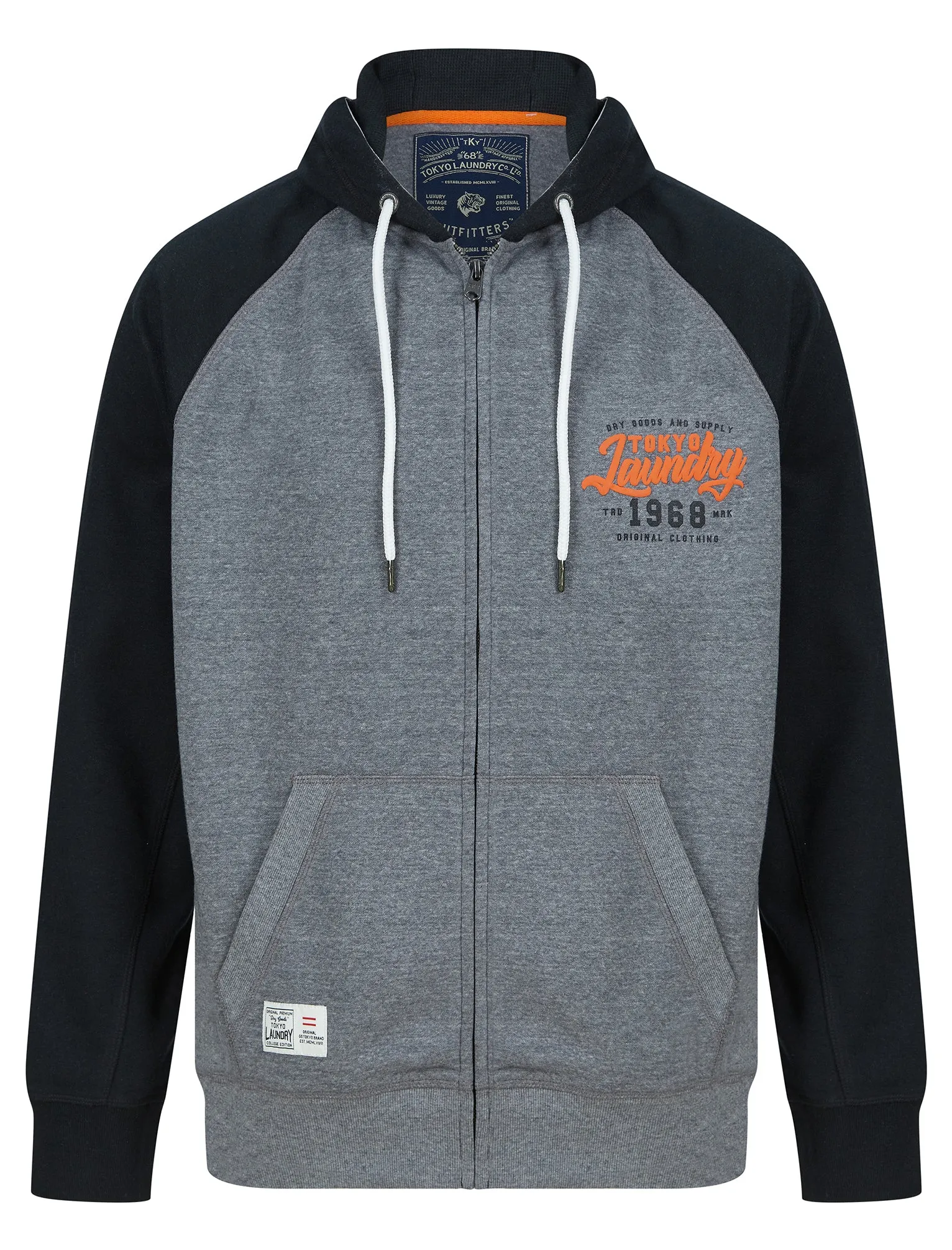 Raggo Zip Through Raglan Sleeve Hoodie in Mid Grey Marl / Black - Tokyo Laundry