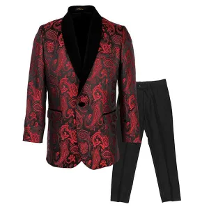 RED BROCADE ROYAL TUXEDO BOYS SUIT (2PCS)