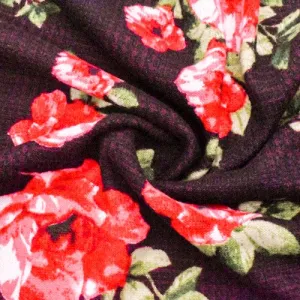 Red Rose/Multi Floral Plaid Brushed Jersey Stretch Knit  Fabric