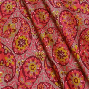 Red/Multi Vintage 1950s Paisley Print Cotton Sateen Fabric