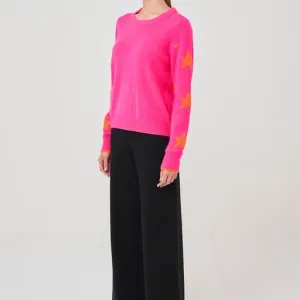 Star Sleeve Jumper Neon Pink