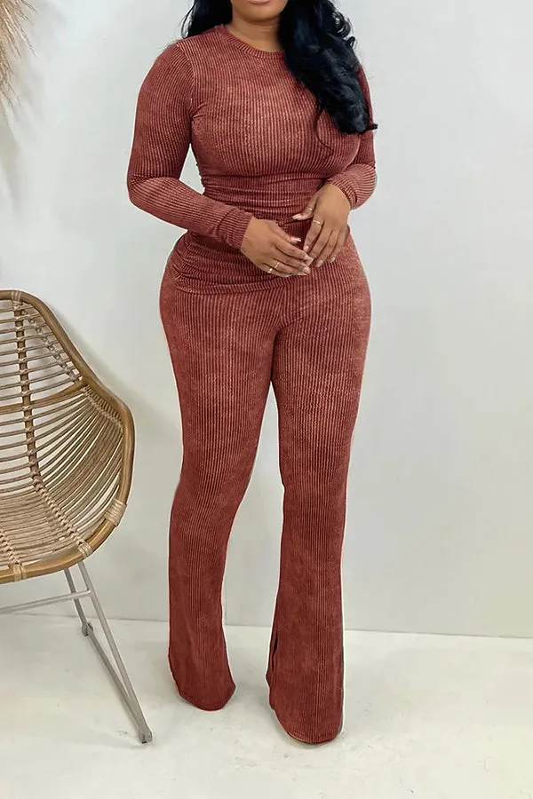 Stylish Stretch Knit Top & Pants Set